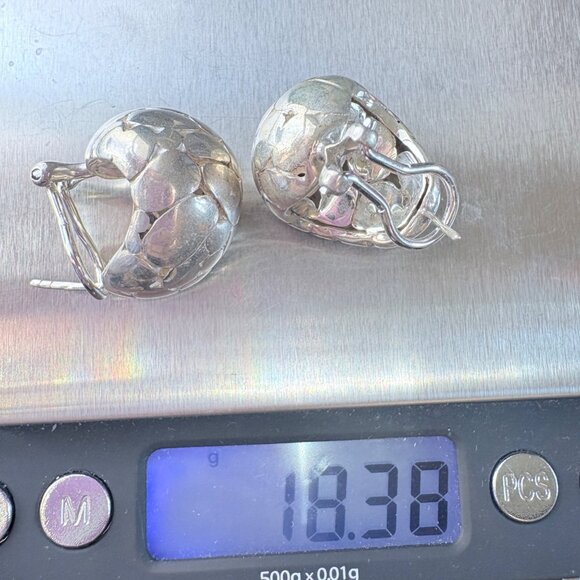 VTG Solid Sterling Silver 925 Pebble Design Textured Earrings Size 1" Length - Picture 9 of 10